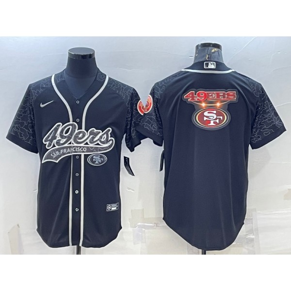 San Francisco 49ers Black Reflective Team Big Logo With Patch Cool Base Stitched Baseball Jersey