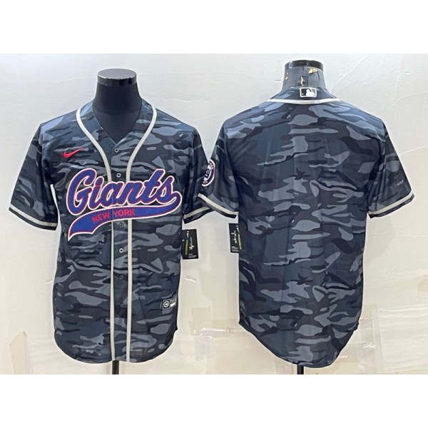 New York Giants Blank Grey Camo With Patch Cool Base Stitched Baseball Jersey