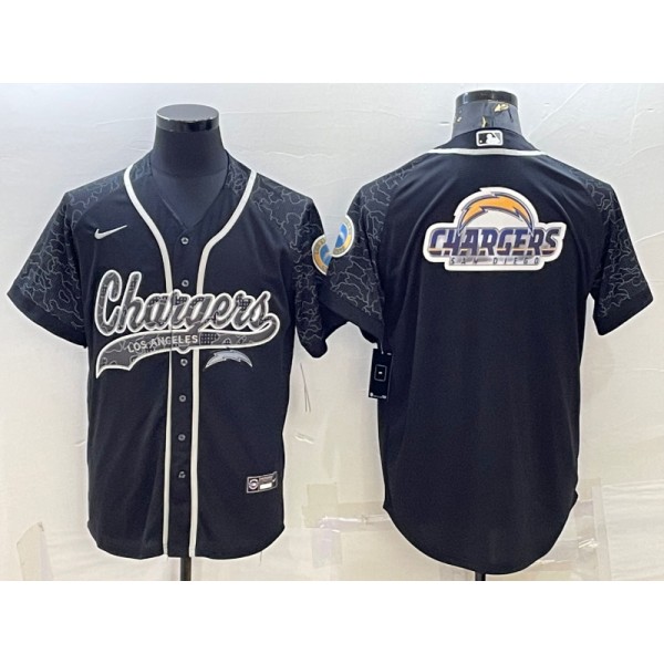 Los Angeles Chargers Black Reflective Team Big Logo With Patch Cool Base Stitched Baseball Jersey