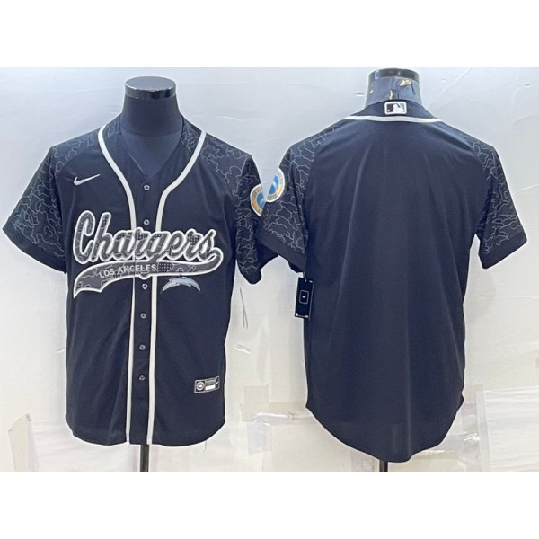 Los Angeles Chargers Blank Black Reflective With Patch Cool Base Stitched Baseball Jersey