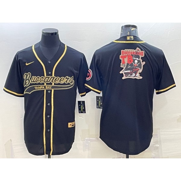 Tampa Bay Buccaneers Black Gold Team Big Logo With Patch Cool Base Stitched Baseball Jersey