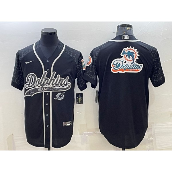 Miami Dolphins Black Reflective Team Big Logo With Patch Cool Base Stitched Baseball Jersey