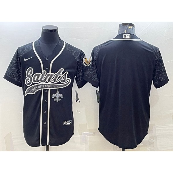 New Orleans Saints Blank Black Reflective With Patch Cool Base Stitched Baseball Jersey