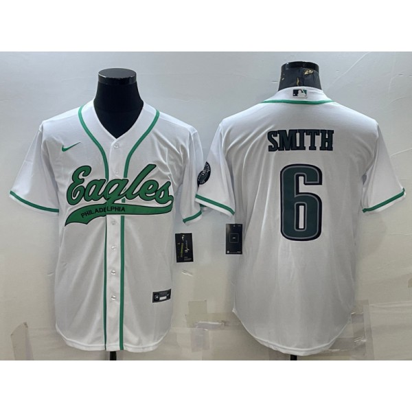 Philadelphia Eagles #6 DeVonta Smith White With Patch Cool Base Stitched Baseball Jersey