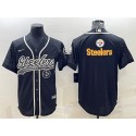 Pittsburgh Steelers Black Reflective Team Big Logo With Patch Cool Base Stitched Baseball Jersey