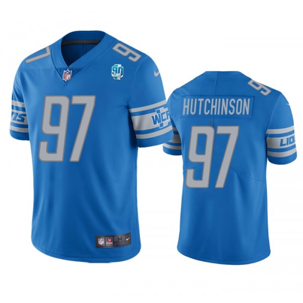 Detroit Lions #97 Aidan Hutchinson Blue 2023 90th Anniversary Vapor Untouchable Limited Stitched Jersey