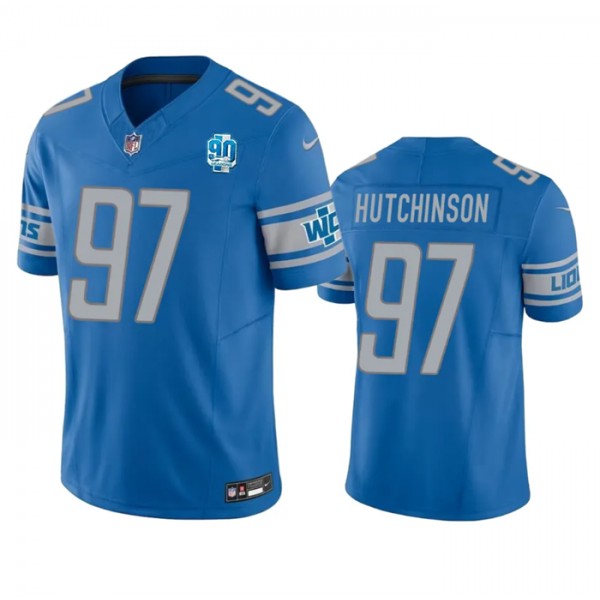 Detroit Lions #97 Aidan Hutchinson Blue 2023 F.U.S.E. 90th Anniversary Vapor Untouchable Limited Stitched Jersey