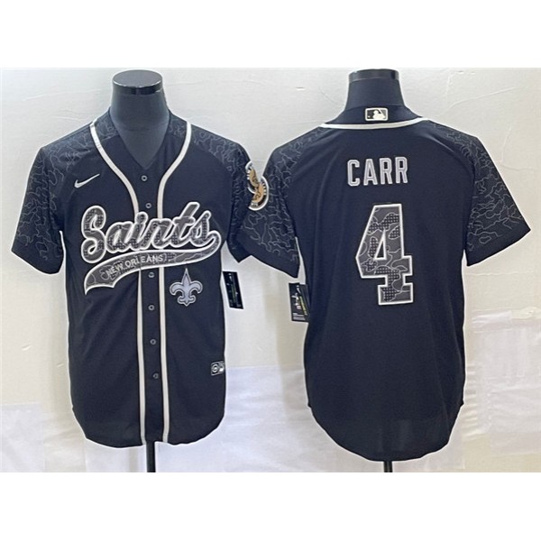 New Orleans Saints #4 Derek Carr Black Reflective With Patch Cool Base Stitched Jersey