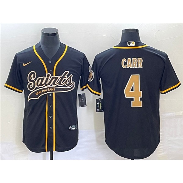 New Orleans Saints #4 Derek Carr Black With Patch Cool Base Stitched Jersey