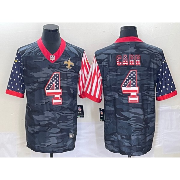 New Orleans Saints #4 Derek Carr Camo USA Flag Limited Stitched Jersey
