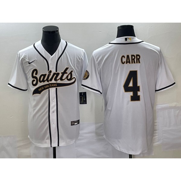 New Orleans Saints #4 Derek Carr White With Patch Cool Base Stitched Jersey