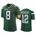 New York Jets Front #8 Back #12 Aaron Rodgers Split Green Jersey