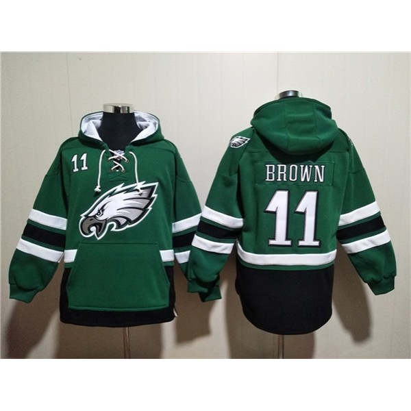 Philadelphia Eagles #11 A.J. Brown Green Ageless Must-Have Lace-Up Pullover Hoodie