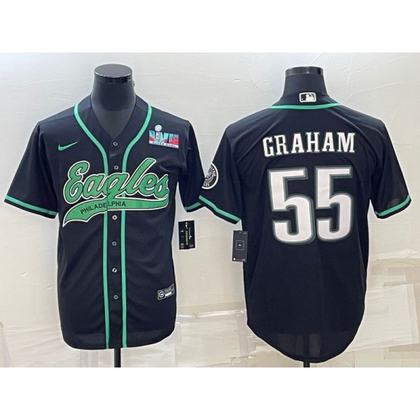 Philadelphia Eagles #55 Brandon Graham Black With Super Bowl LVII Patch Cool Base Stitched Jersey