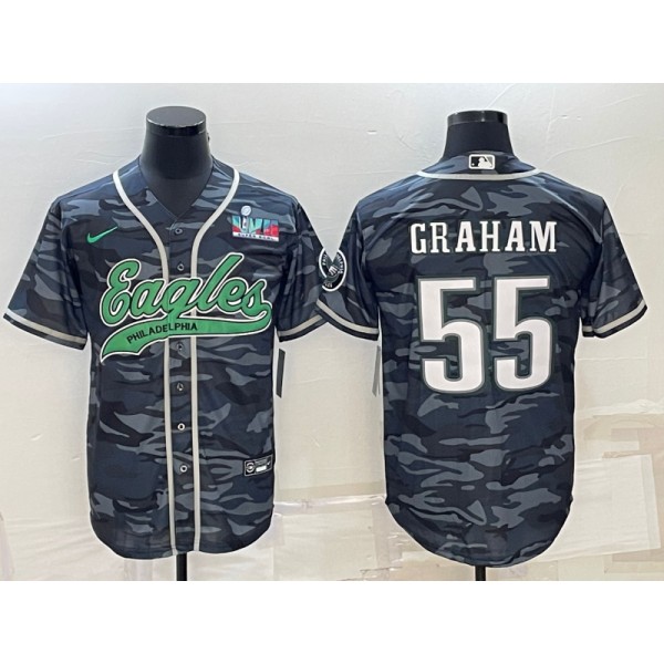 Philadelphia Eagles #55 Brandon Graham Gray Camo With Super Bowl LVII Patch Cool Base Stitched Jersey