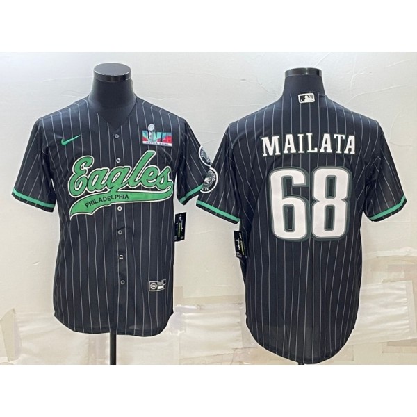 Philadelphia Eagles #68 Jordan Mailata Black With Super Bowl LVII Patch Cool Base Stitched Jersey