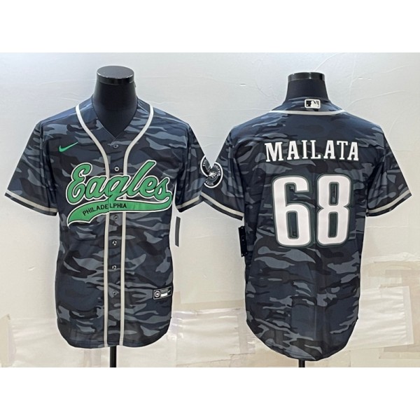 Philadelphia Eagles #68 Jordan Mailata Gray Camo With Patch Cool Base Stitched Jersey