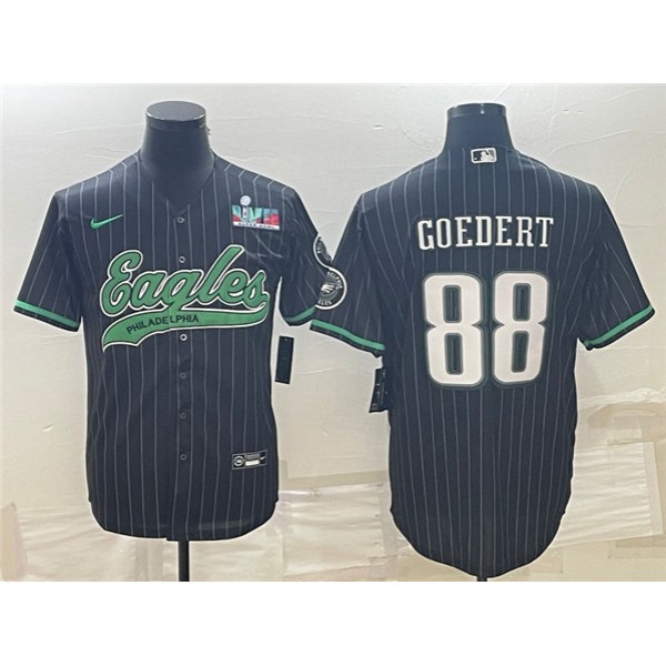 Philadelphia Eagles #88 Dallas Goedert Black With Super Bowl LVII Patch Cool Base Stitched Jersey