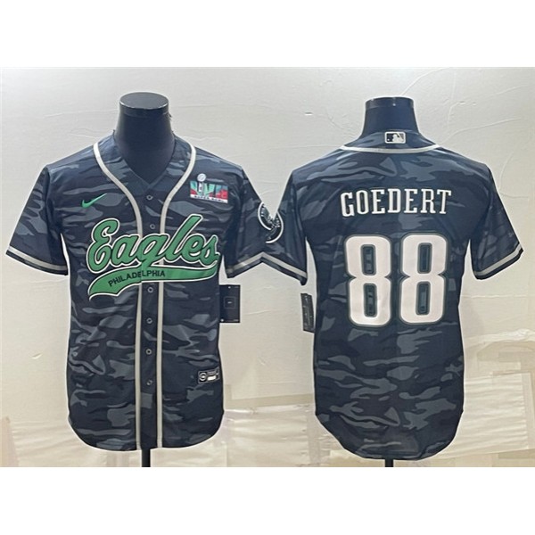 Philadelphia Eagles #88 Dallas Goedert Gray Camo With Super Bowl LVII Patch Cool Base Stitched Jersey