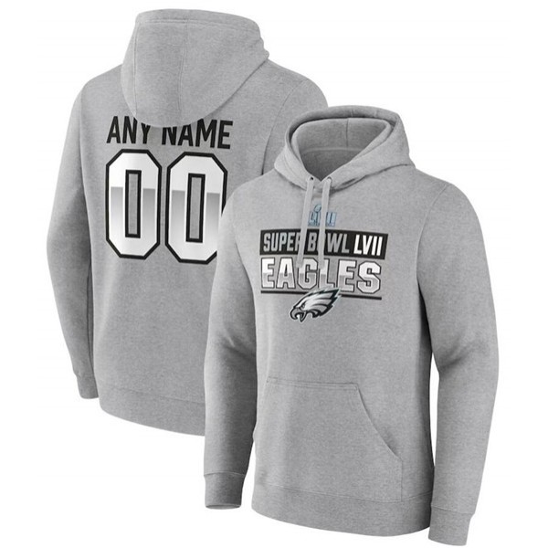 Philadelphia Eagles Custom Grey Super Bowl LVII Name Number Pullover Hoodie