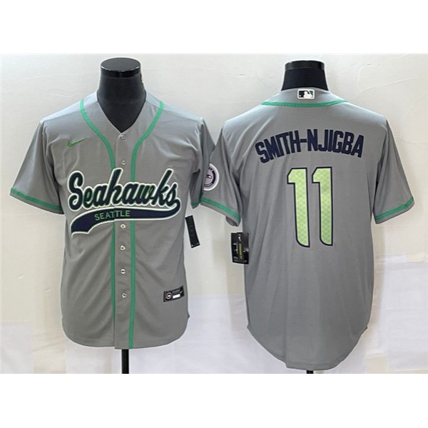 Seattle Seahawks #11 Jaxon Smith-Njigba Gray With Patch Cool Base Stitched Jersey