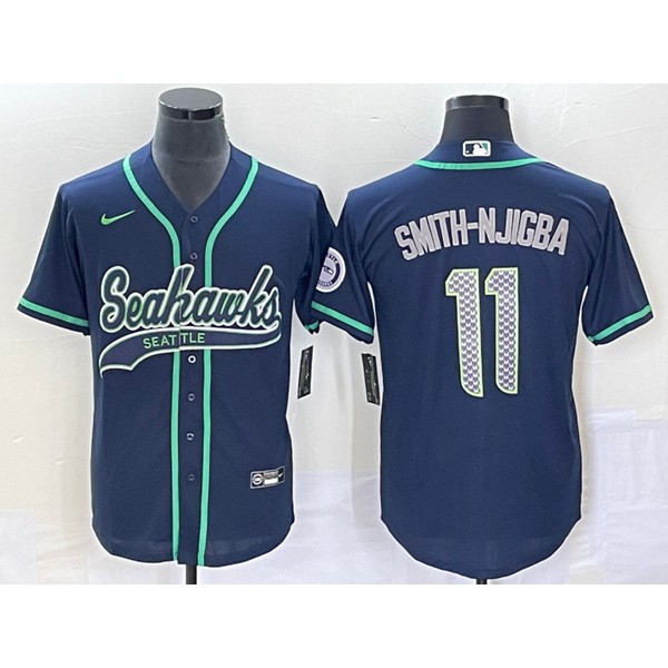 Seattle Seahawks #11 Jaxon Smith-Njigba Navy With Patch Cool Base Stitched Jersey