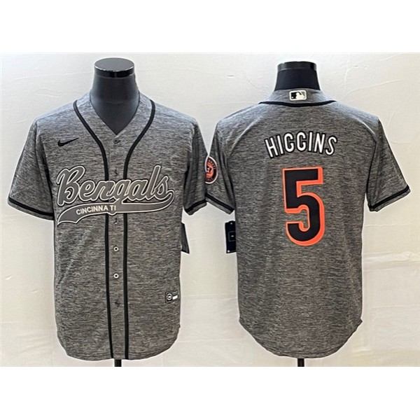 Cincinnati Bengals #5 Tee Higgins Gray With Patch Cool Base Stitched Jersey
