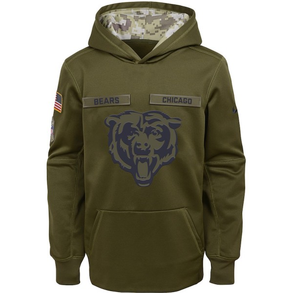 Youth Chicago Bears Olive Salute To Service Pullover Performance NFL Hoodie