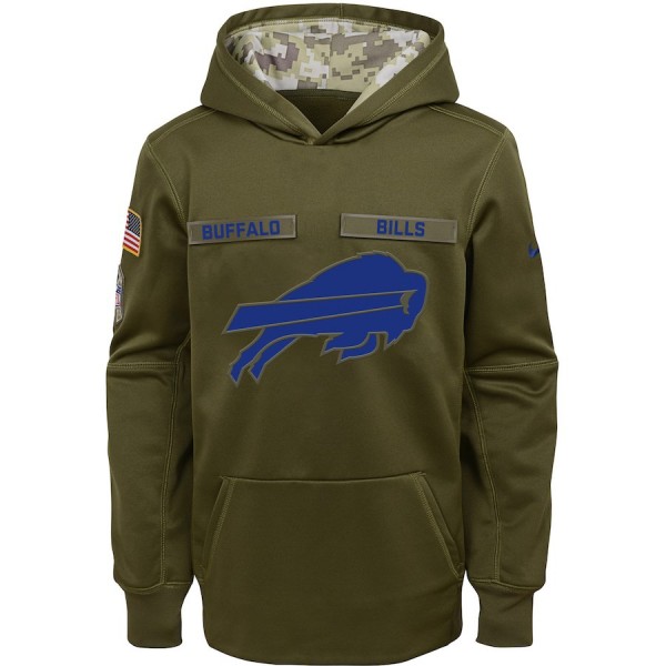 Youth Buffalo Bills Olive Salute To Service Pullover Performance NFL Hoodie