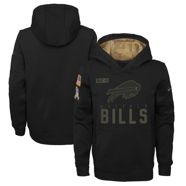 Youth Buffalo Bills 2020 Black Salute To Service Sideline Performance Pullover Hoodie