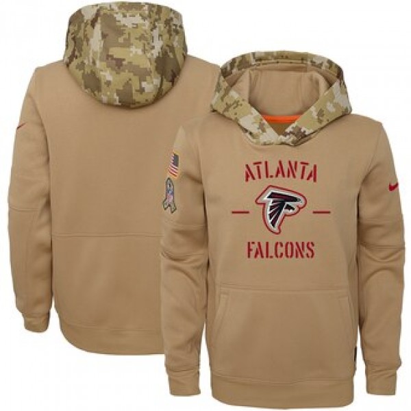 Youth Atlanta Falcons Khaki 2019 Salute To Service Therma Pullover Hoodie