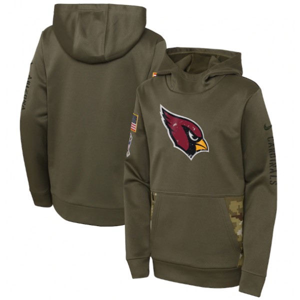 Youth Arizona Cardinals 2022 Olive Salute To Service Therma Performance Pullover Hoodie