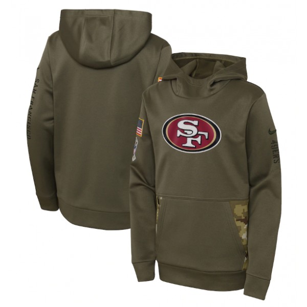 Youth San Francisco 49ers 2022 Olive Salute To Service Therma Performance Pullover Hoodie