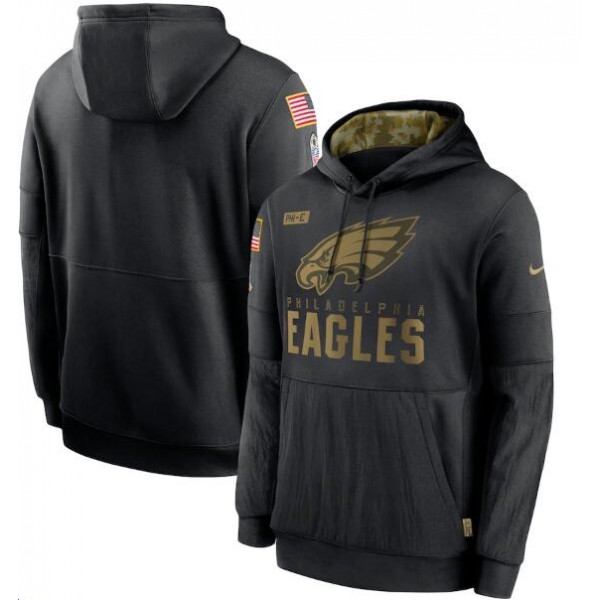 Youth Philadelphia Eagles Black 2020 Salute To Service Therma Pullover Hoodie