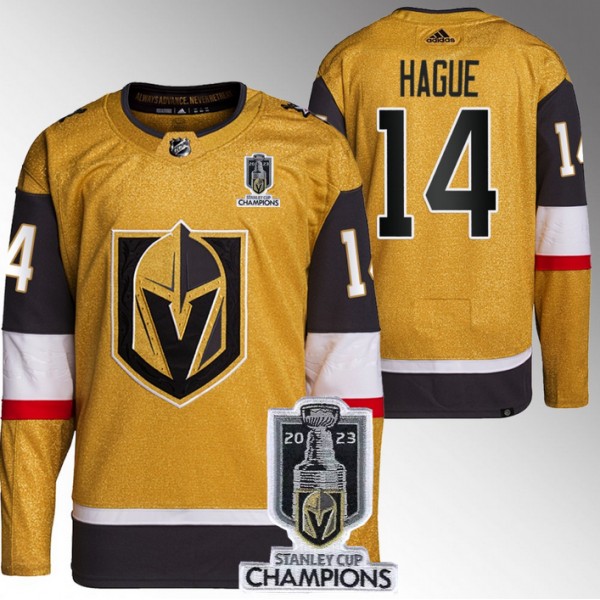 Vegas Golden Knights #14 Nicolas Hague Gold 2023 Stanley Cup Champions Stitched Jersey