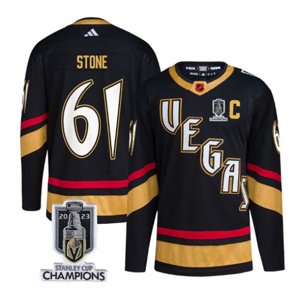 Vegas Golden Knights #61 Mark Stone Black 2023 Stanley Cup Champions Reverse Retro Stitched Jersey