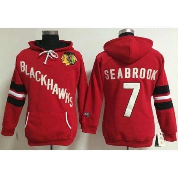 Chicago Blackhawks #7 Brent Seabrook Red Women's Old Time Heidi NHL Hoodie