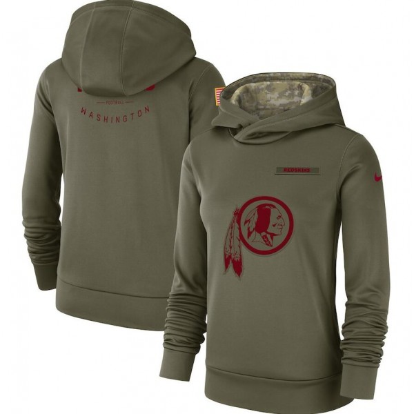 Women's Washington Redskins Olive Salute To Service Team Logo Performance Pullover NFL Hoodie
