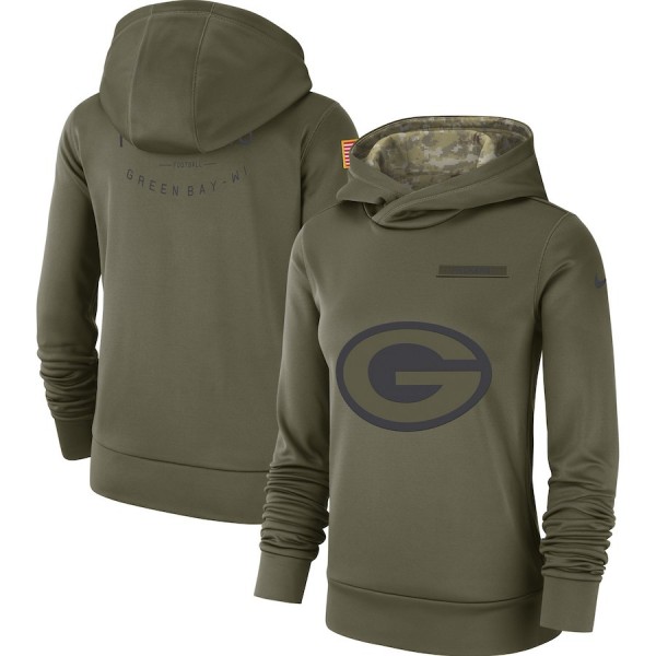 Women's Green Bay Packers Olive Salute To Service Team Logo Performance Pullover NFL Hoodie