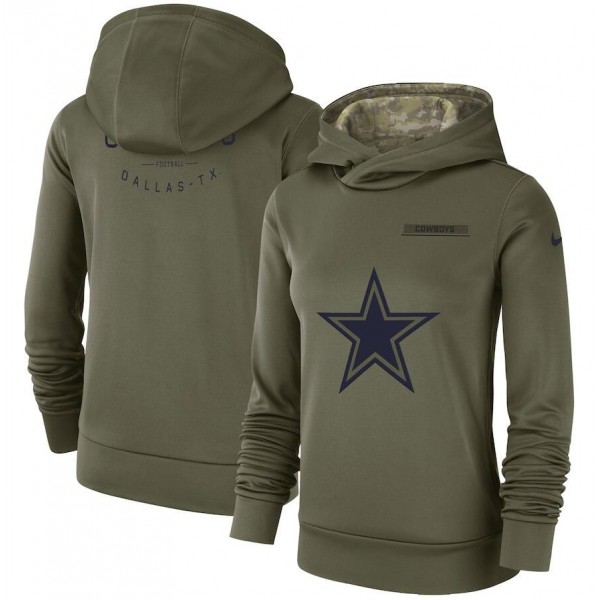 Women's Dallas Cowboys Olive Salute To Service Team Logo Performance Pullover NFL Hoodie