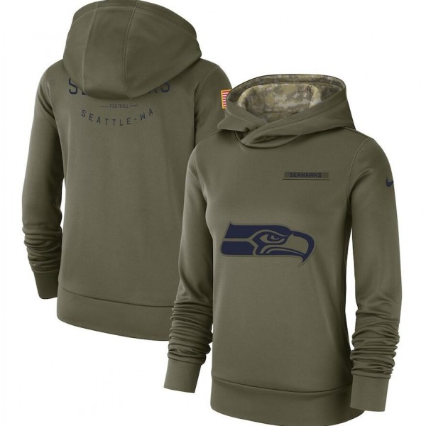 Women's Seattle Seahawks Olive Salute To Service Team Logo Performance Pullover NFL Hoodie