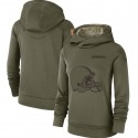 Women's Cleveland Browns #73 Joe Thomas Olive Salute To Service Sideline Therma Pullover Hoodie