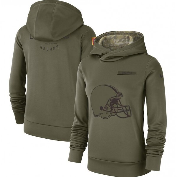 Women's Cleveland Browns #73 Joe Thomas Olive Salute To Service Sideline Therma Pullover Hoodie