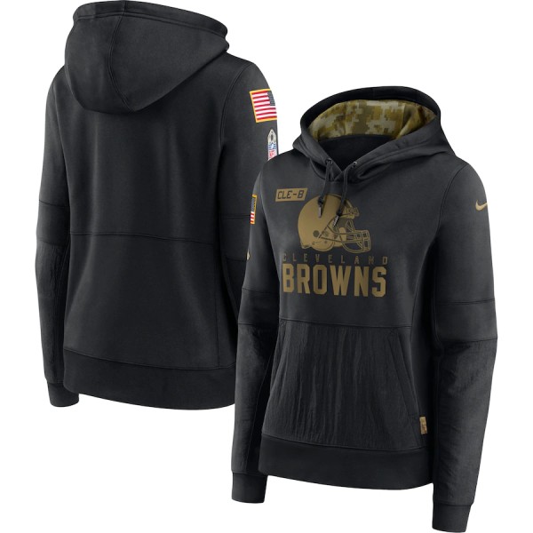 Women's Cleveland Browns 2020 Black Salute To Service Sideline Performance Pullover Hoodie (Run Small)