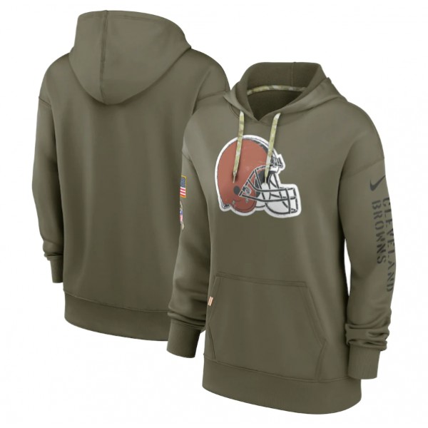 Women's Cleveland Browns 2022 Olive Salute To Service Therma Performance Pullover Hoodie(Run Small)