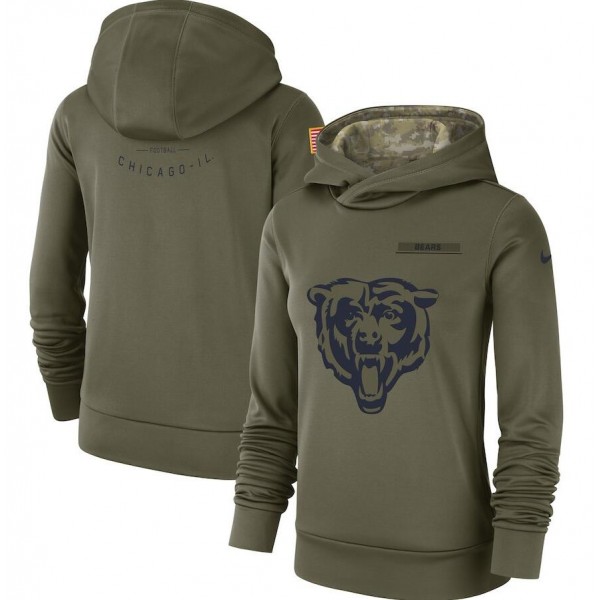 Women's Chicago Bears Olive Salute To Service Team Logo Performance Pullover NFL Hoodie