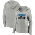 Women's Carolina Panthers Heather Gray Stronger Together Crossover Neck Pullover Hoodie(Run Small)