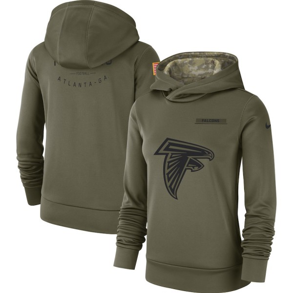 Women's Atlanta Falcons Olive Salute To Service Team Logo Performance Pullover NFL Hoodie