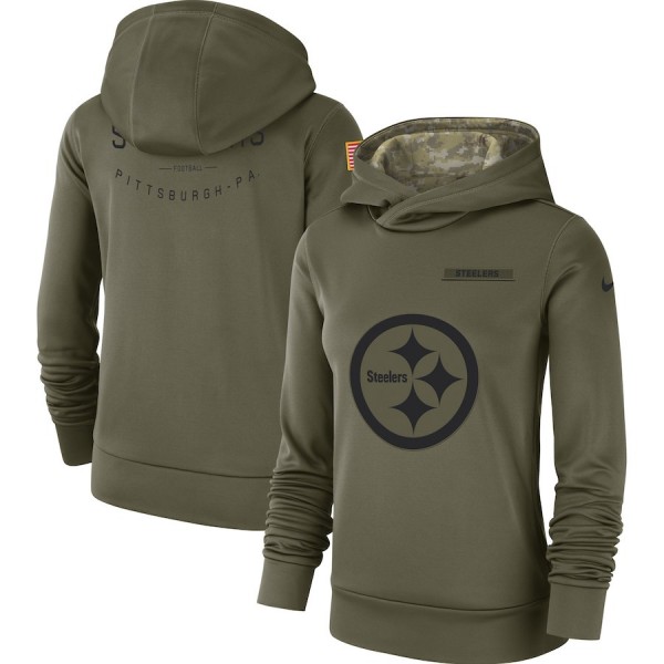 Women's Pittsburgh Steelers Olive Salute To Service Team Logo Performance Pullover NFL Hoodie