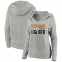 Women's Pittsburgh Steelers Heather Gray Stronger Together Crossover Neck Pullover Hoodie(Run Small)